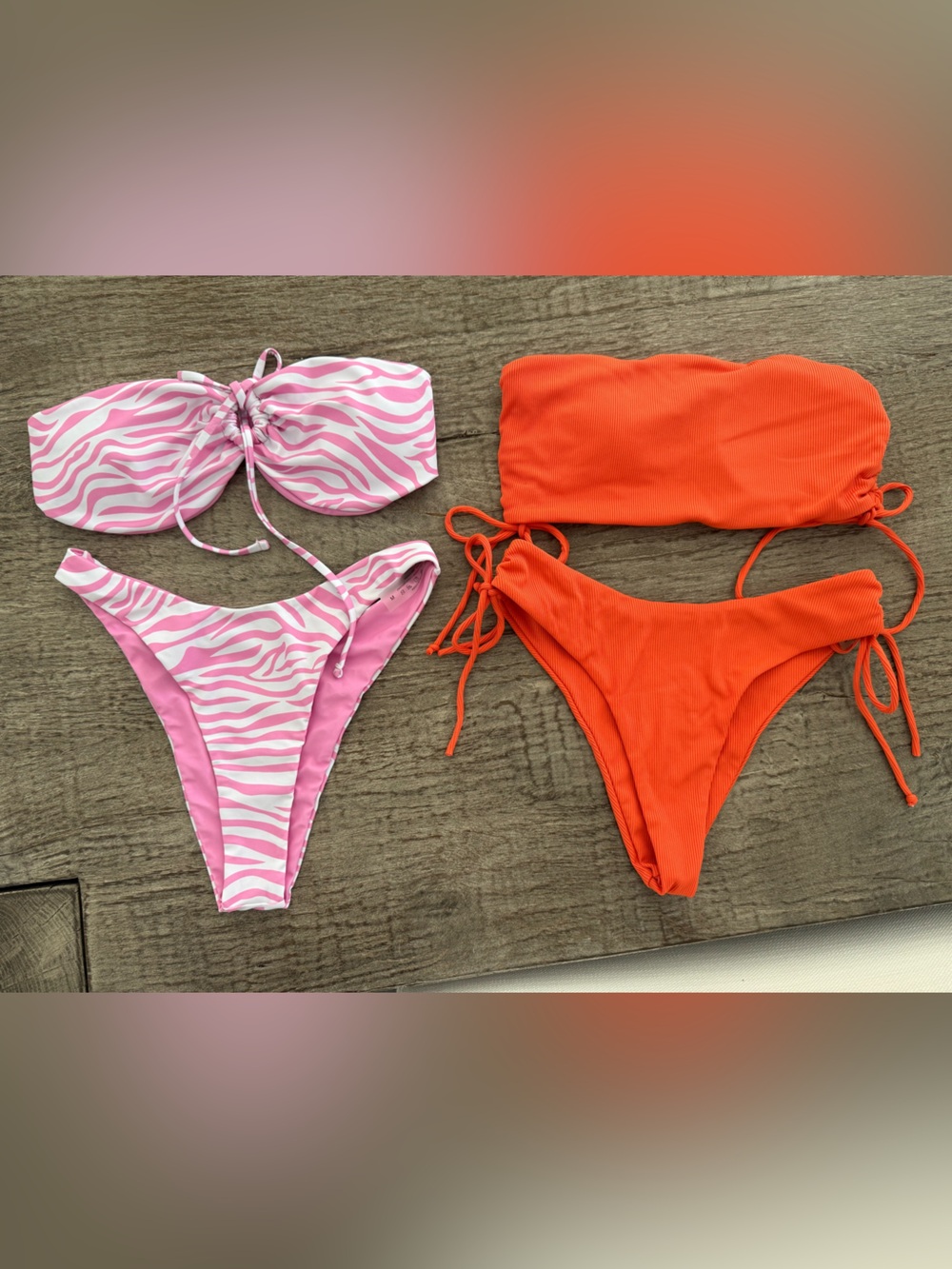 SHEIN bikini set bandeau size medium orange pink white